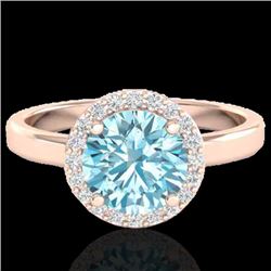 2 CTW Sky Blue Topaz & Halo VS/SI Diamond Micro Ring Solitaire 14K Rose Gold - REF-41X3T - 21622