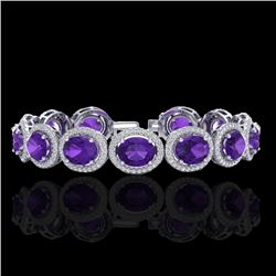 24 CTW Amethyst & Micro Pave VS/SI Diamond Bracelet 10K White Gold - REF-360N2Y - 22677