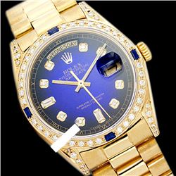 Rolex Men's 18K Yellow President, QuickSet, Diam Dial & Diam/Sapphire Bezel - REF-1457A4N