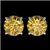 Image 1 : 2.57 CTW Certified Intense Yellow SI Diamond Solitaire Stud Earrings 10K White Gold - REF-427T5M - 3