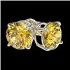 Image 4 : 2.57 CTW Certified Intense Yellow SI Diamond Solitaire Stud Earrings 10K White Gold - REF-427T5M - 3