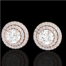 2 CTW Micro Pave VS/SI Diamond Stud Earrings Double Halo 14K Rose Gold - REF-233M8H - 21469