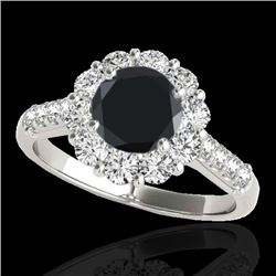 2 CTW Certified VS Black Diamond Solitaire Halo Ring 10K White Gold - REF-98A9X - 33421