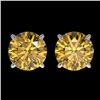 Image 1 : 2.11 CTW Certified Intense Yellow SI Diamond Solitaire Stud Earrings 10K White Gold - REF-297M2H - 3