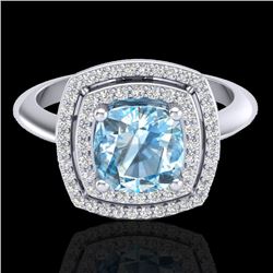 2.02 CTW Sky Blue Topaz & Micro VS/SI Diamond Halo Ring 18K White Gold - REF-63X6T - 20754