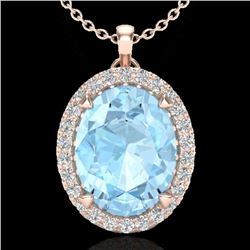 2.75 CTW Aquamarine & Micro VS/SI Diamond Halo Solitaire Necklace 14K Rose Gold - REF-54X5T - 20578