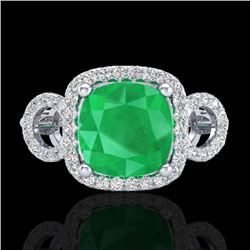 3.15 CTW Emerald & Micro VS/SI Diamond Ring 18K White Gold - REF-78F2N - 23001