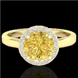 2 CTW Citrine & Halo VS/SI Diamond Micro Pave Ring Solitaire 18K Yellow Gold - REF-48K5W - 21627