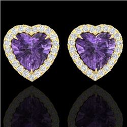 2 CTW Amethyst & Micro Pave VS/SI Diamond Earrings Heart Halo 14K Yellow Gold - REF-42Y8K - 21200