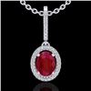 Image 1 : 2 CTW Ruby & Micro Pave VS/SI Diamond Necklace Solitaire Halo 18K White Gold - REF-64T2M - 20667