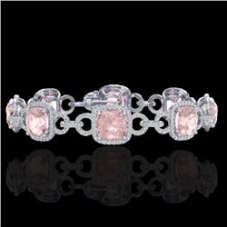 22 CTW Morganite & Micro VS/SI Diamond Bracelet 14K White Gold - REF-575M5H - 23026