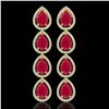 Image 1 : 16.01 CTW Ruby & Diamond Halo Earrings 10K Yellow Gold - REF-199A6X - 41287