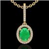 2 CTW Emerald & Micro Pave VS/SI Diamond Necklace Solitaire Halo 18K Yellow Gold - REF-70M9H - 20659