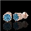 Image 2 : 2.04 CTW Fancy Intense Blue Diamond Art Deco Stud Earrings 18K Rose Gold - REF-209F3N - 38098