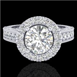 2.25 CTW Vintage Solitaire VS/SI Diamond Halo Ring 14K White Gold - REF-541W8F - 21117
