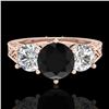 Image 2 : 2.01 CTW Fancy Black Diamond Solitaire Art Deco 3 Stone Ring 18K Rose Gold - REF-241A8X - 37577