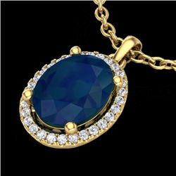 3 CTW Sapphire & Micro Pave VS/SI Diamond Necklace Halo 18K Yellow Gold - REF-59M3H - 21090
