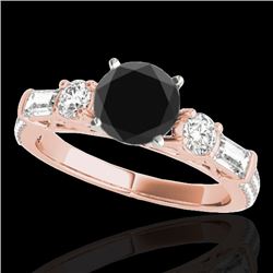 2 CTW Certified VS Black Diamond Pave Solitaire Ring 10K Rose Gold - REF-129W6F - 35475