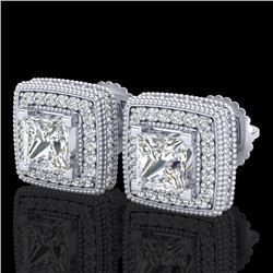 2.01 CTW Princess VS/SI Diamond Solitaire Art Deco Earrings 18K White Gold - REF-245W5F - 37127