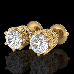 2.04 CTW VS/SI Diamond Solitaire Art Deco Stud Earrings 18K Yellow Gold - REF-361F8N - 37243