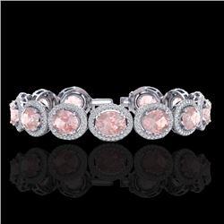 23 CTW Morganite & Micro Pave VS/SI Diamond Bracelet 10K White Gold - REF-527W3F - 22691