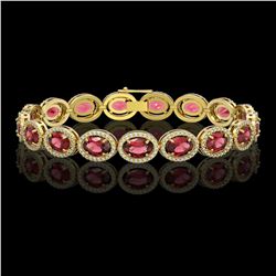 21.71 CTW Tourmaline & Diamond Halo Bracelet 10K Yellow Gold - REF-338N9Y - 40621
