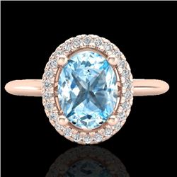 2 CTW Sky Blue Topaz & Micro VS/SI Diamond Ring Solitaire Halo 14K Rose Gold - REF-40W2F - 21003