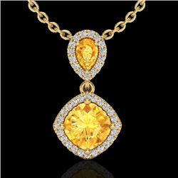 2.63 CTW Citrine & Micro VS/SI Diamond Necklace Designer Halo 10K Yellow Gold - REF-47A3X - 20543