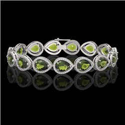 19.7 CTW Tourmaline & Diamond Halo Bracelet 10K White Gold - REF-361W3F - 41255