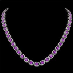 29.38 CTW Amethyst & Diamond Halo Necklace 10K White Gold - REF-503F5N - 40439