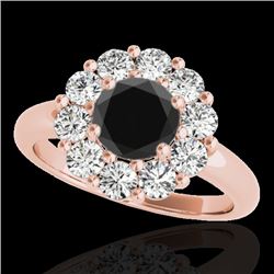 2.09 CTW Certified VS Black Diamond Solitaire Halo Ring 10K Rose Gold - REF-109K3W - 34427