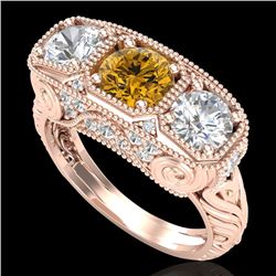 2.51 CTW Intense Fancy Yellow Diamond Art Deco 3 Stone Ring 18K Rose Gold - REF-345T5M - 37722