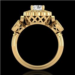 1.5 CTW VS/SI Diamond Solitaire Art Deco 3 Stone Ring 18K Yellow Gold - REF-300K2W - 37060