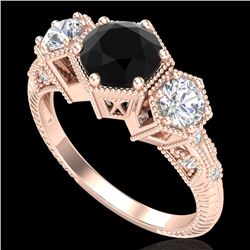 1.66 CTW Fancy Black Diamond Solitaire Art Deco 3 Stone Ring 18K Rose Gold - REF-123H3A - 38053