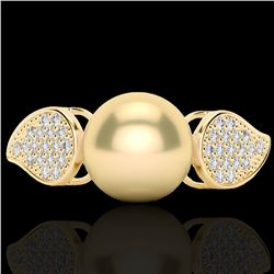 0.27 CTW Micro Pave VS/SI Diamond & Golden Pearl Designer Ring 18K Yellow Gold - REF-45K3W - 22641