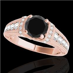 1.5 CTW Certified VS Black Diamond Solitaire Antique Ring 10K Rose Gold - REF-77T6M - 34778