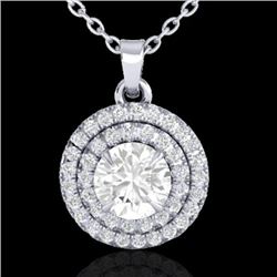 1 CTW Micro Pave VS/SI Diamond Solitaire Necklace Double Halo 18K White Gold - REF-143F5N - 21542