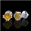 Image 2 : 1.07 CTW Intense Fancy Yellow Diamond Art Deco Stud Earrings 18K White Gold - REF-172W8F - 37539