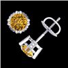 Image 4 : 1.07 CTW Intense Fancy Yellow Diamond Art Deco Stud Earrings 18K White Gold - REF-172W8F - 37539