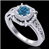 Image 1 : 0.53 CTW Fancy Intense Blue Diamond Solitaire Art Deco Ring 18K White Gold - REF-109M3H - 37439