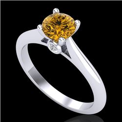0.83 CTW Intense Fancy Yellow Diamond Engagement Art Deco Ring 18K White Gold - REF-145Y5K - 38197