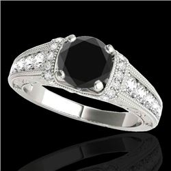 1.75 CTW Certified VS Black Diamond Solitaire Antique Ring 10K White Gold - REF-82T2M - 34786