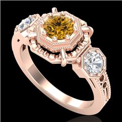 1.01 CTW Intense Fancy Yellow Diamond Art Deco 3 Stone Ring 18K Rose Gold - REF-165K5W - 37470