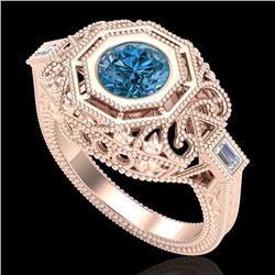 1.13 CTW Fancy Intense Blue Diamond Solitaire Art Deco Ring 18K Rose Gold - REF-240H2A - 37825