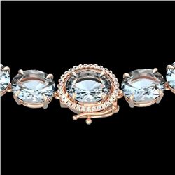 136 CTW Aquamarine & VS/SI Diamond Halo Micro Eternity Necklace 14K Rose Gold - REF-1363F6N - 22288