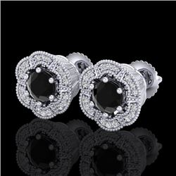 1.51 CTW Fancy Black Diamond Solitaire Art Deco Stud Earrings 18K White Gold - REF-89W3F - 37961