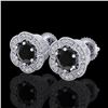 1.51 CTW Fancy Black Diamond Solitaire Art Deco Stud Earrings 18K White Gold - REF-89W3F - 37961