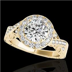 1.75 CTW H-SI/I Certified Diamond Solitaire Halo Ring 10K Yellow Gold - REF-360F5N - 34524