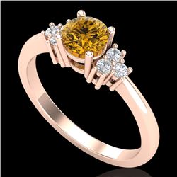 0.75 CTW Intense Fancy Yellow Diamond Engagement Classic Ring 18K Rose Gold - REF-101H8A - 37589