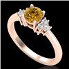 0.75 CTW Intense Fancy Yellow Diamond Engagement Classic Ring 18K Rose Gold - REF-101H8A - 37589